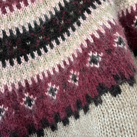 NEW Madewell Fair Isle Alpaca-Blend Sweater Camel Burgundy Size M - Picture 10 of 12